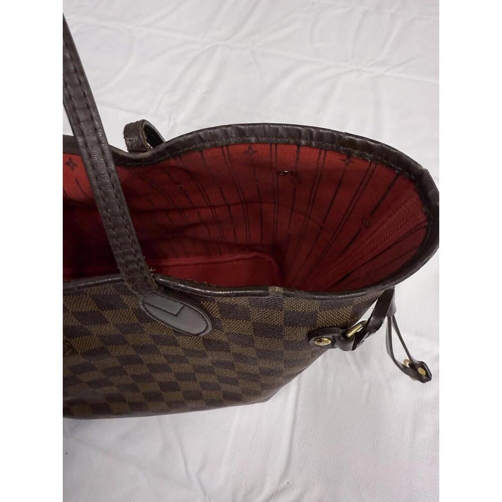 Louis Vuitton Neverfull MM Tote Bag Womens Brown Damier Ebene Red Lining Canvas - Picture 14 of 16